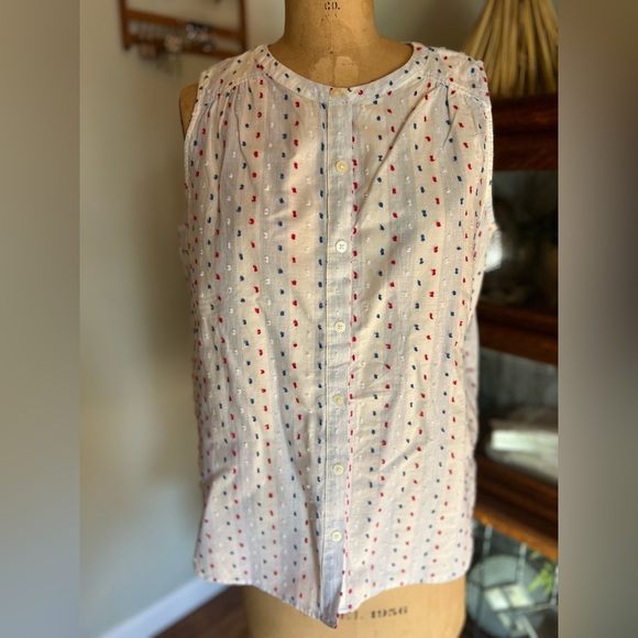 LOFT red, white and blue button down sleeveless Swiss dot top medium - Picture 1 of 8